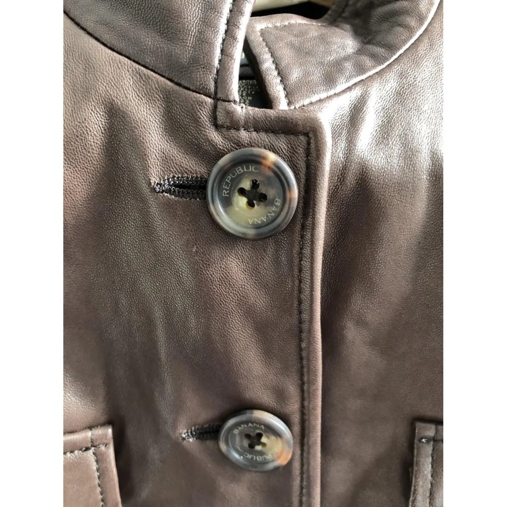 Mint! Vintage Authentic Leather Jacket Banana Republic Fitted Dark Brown Sz 2 - Picture 3 of 13